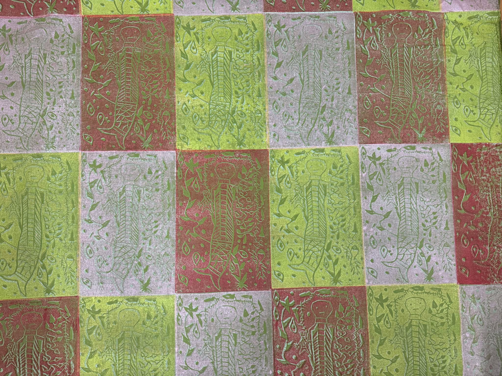 Djomi (Fresh Water Spirit) - Lino Print Fabric - Joy Garlbin