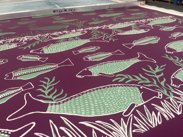 Murnun  & Yokkara (Dugong and Fish) - Screen Print Cotton/line -