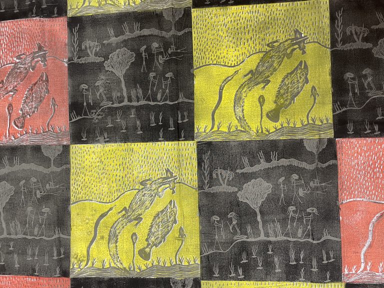 Modjarrkki (crocodile story) - Lino Print Fabric -