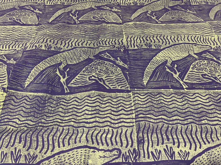 Crocodile - Lino Print Fabric - Jacinta  Lamilami